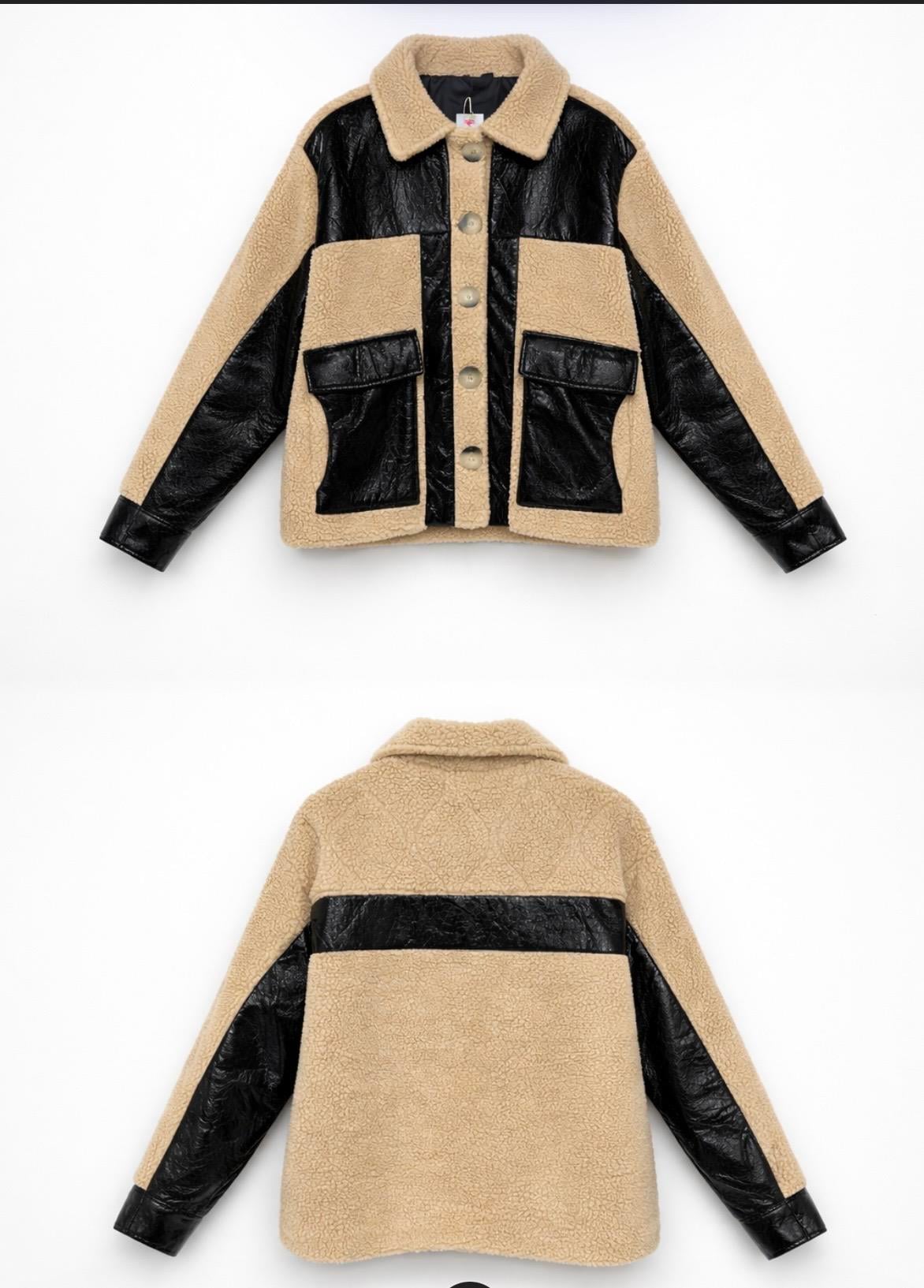 Oliss Deri Detaylı Kaban Bej