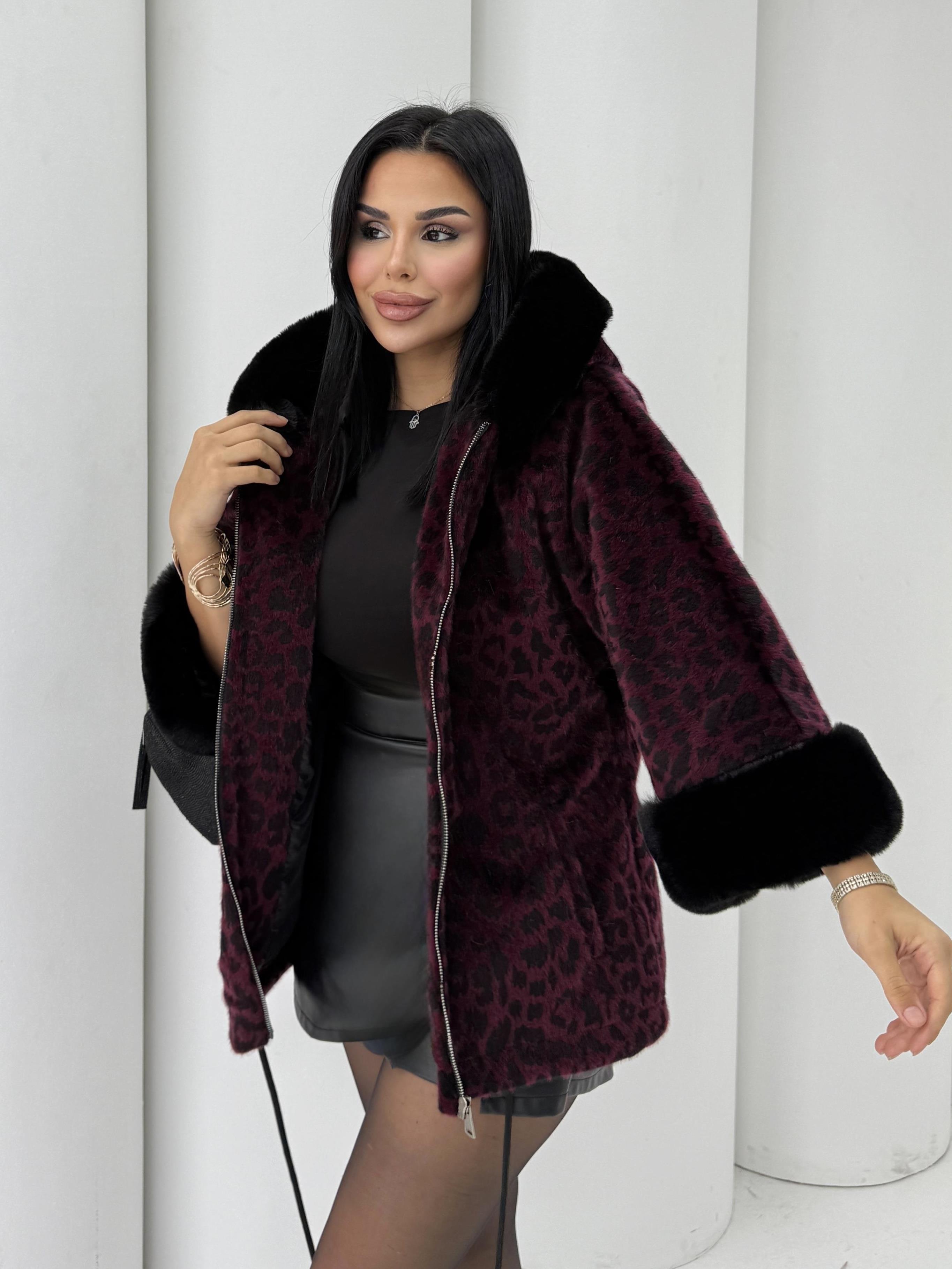 Ozina Leopar Desenli Kürk Bordo