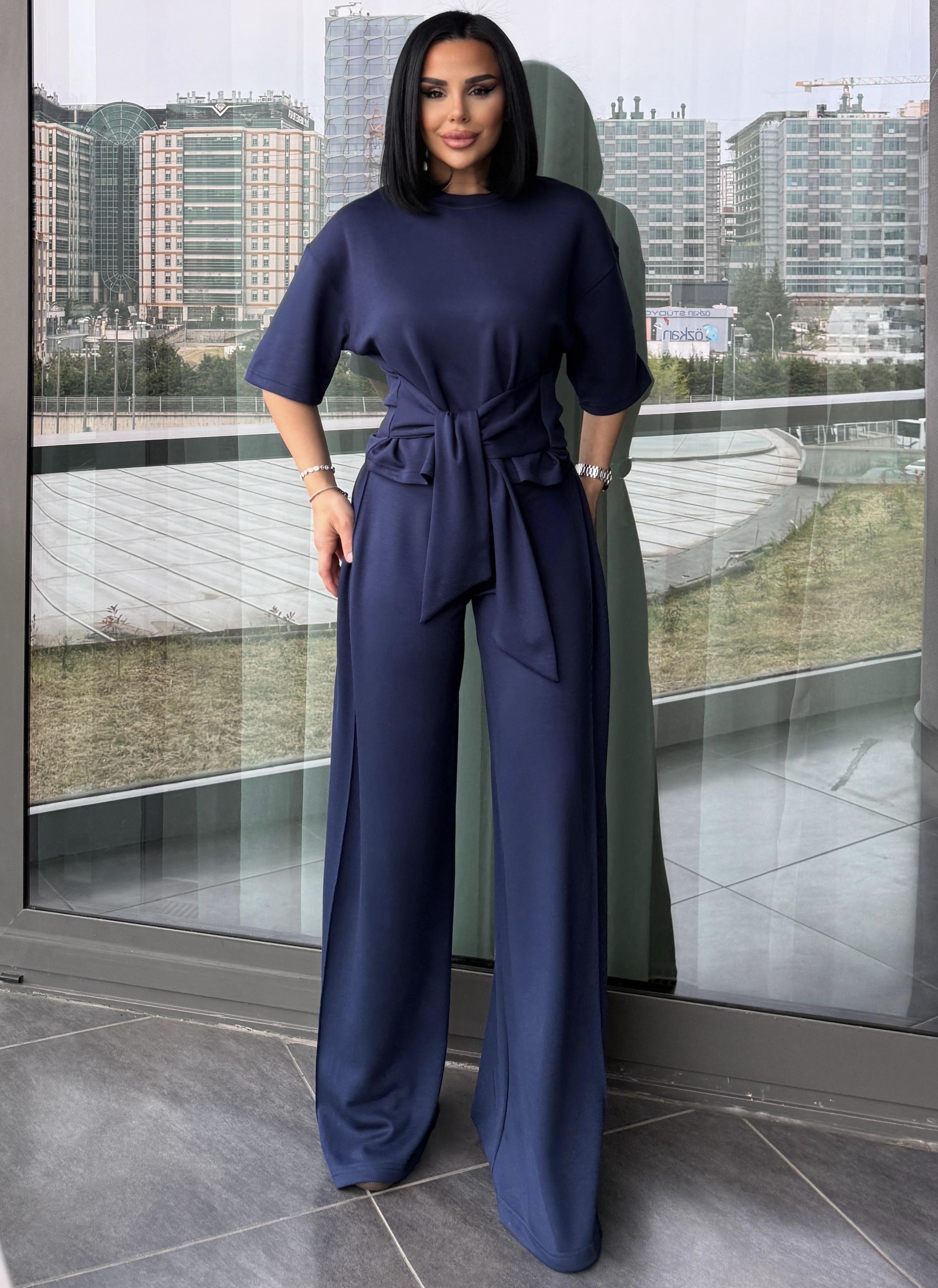 Pelina Bağlama Detaylı Modal Takım Lacivert