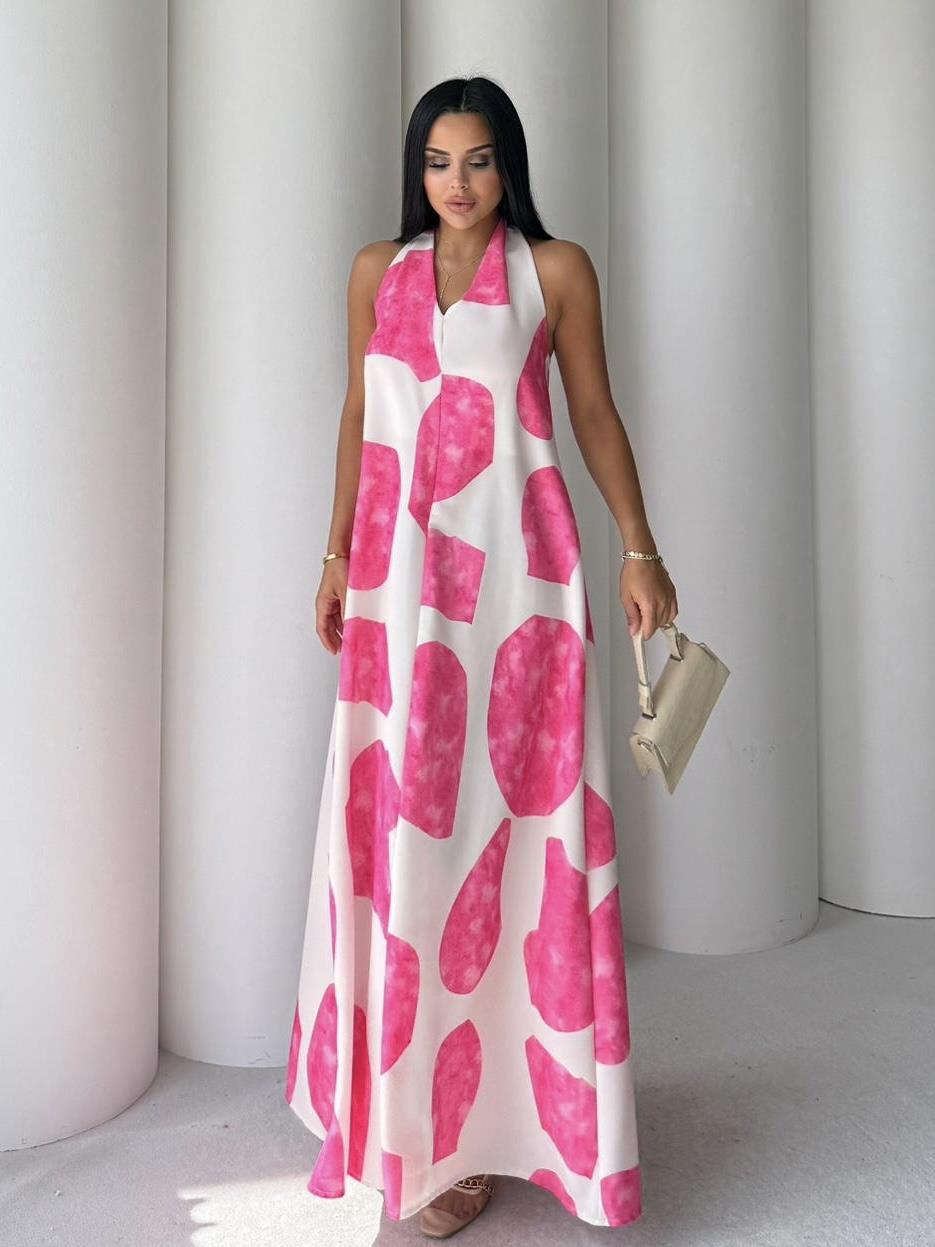 Punto Desenli Elbise Pembe