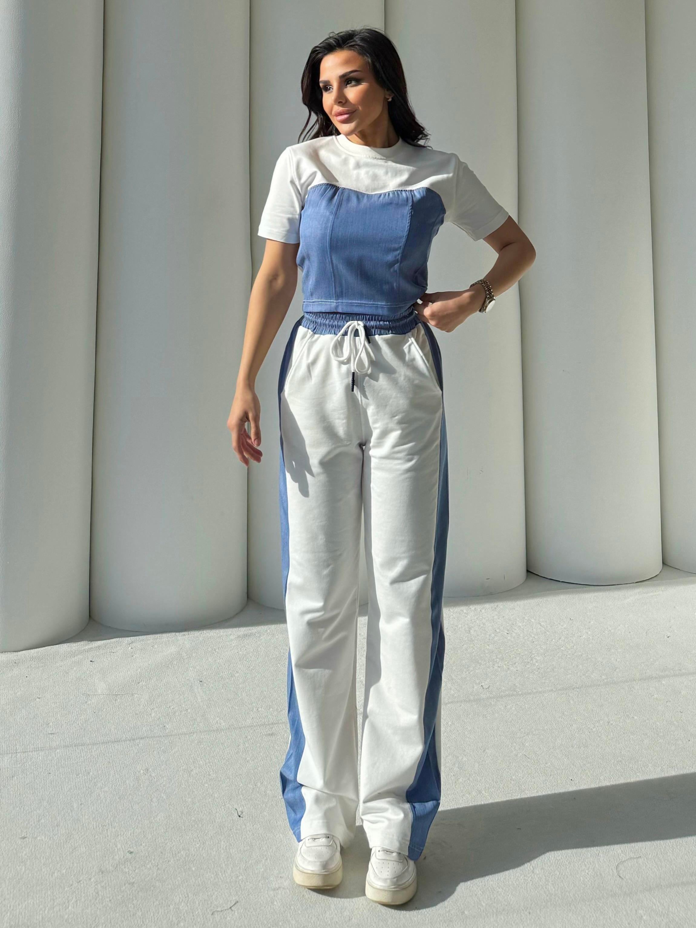 Quas Denim Detaylı Takım Beyaz