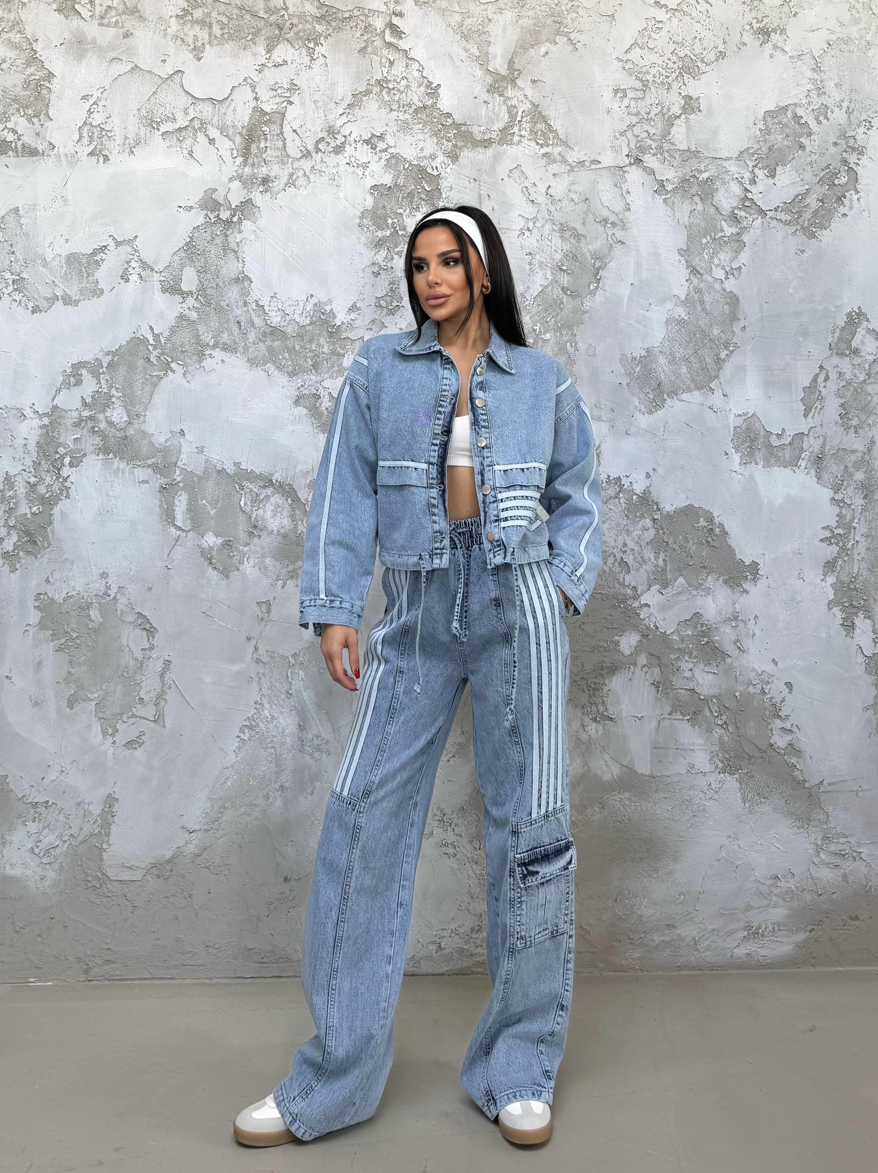 Rosmeri Tasarım Şeritli Denim Takım Açık Mavi · 2
