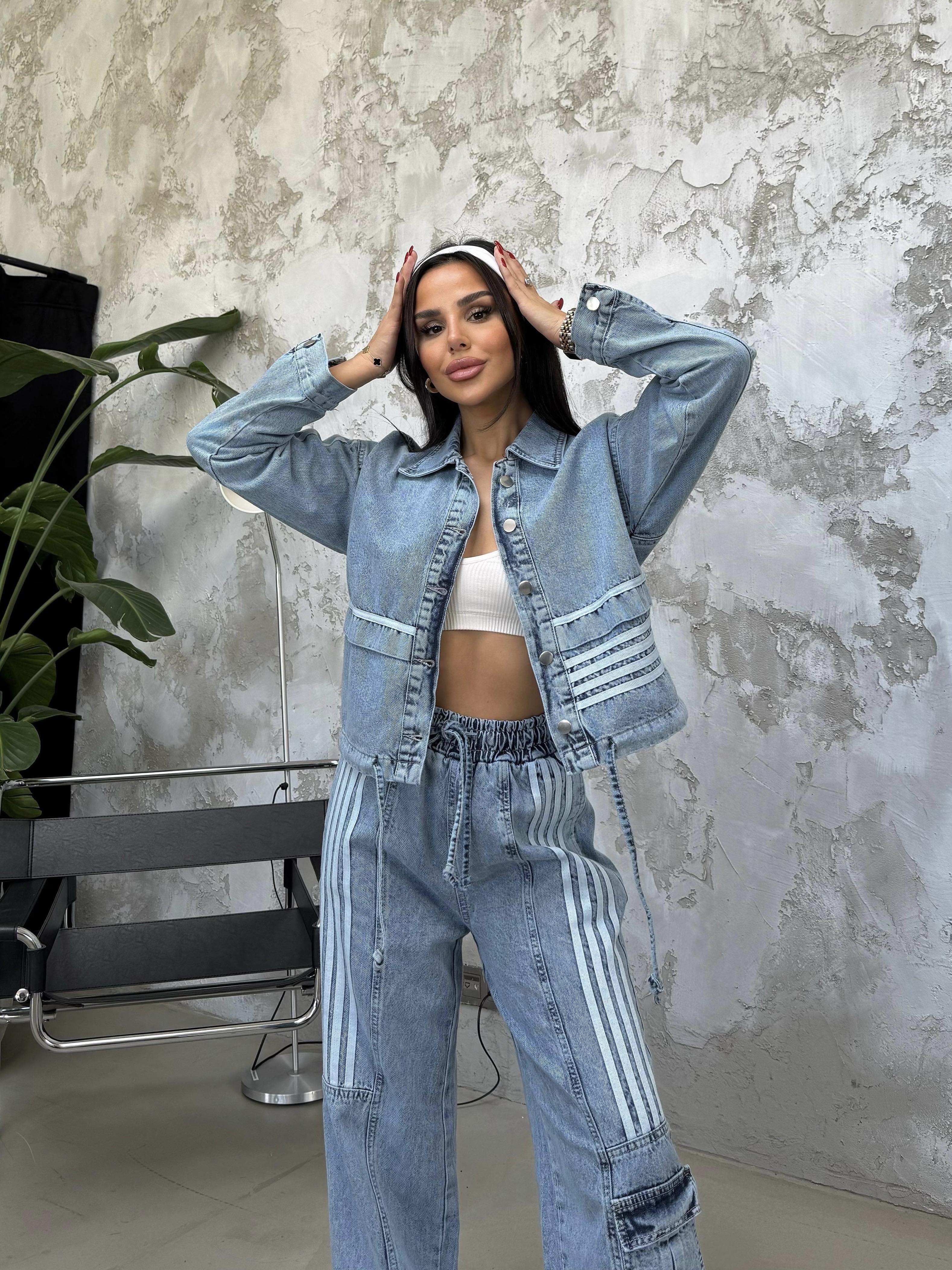 Rosmeri Tasarım Şeritli Denim Takım Açık Mavi · 6