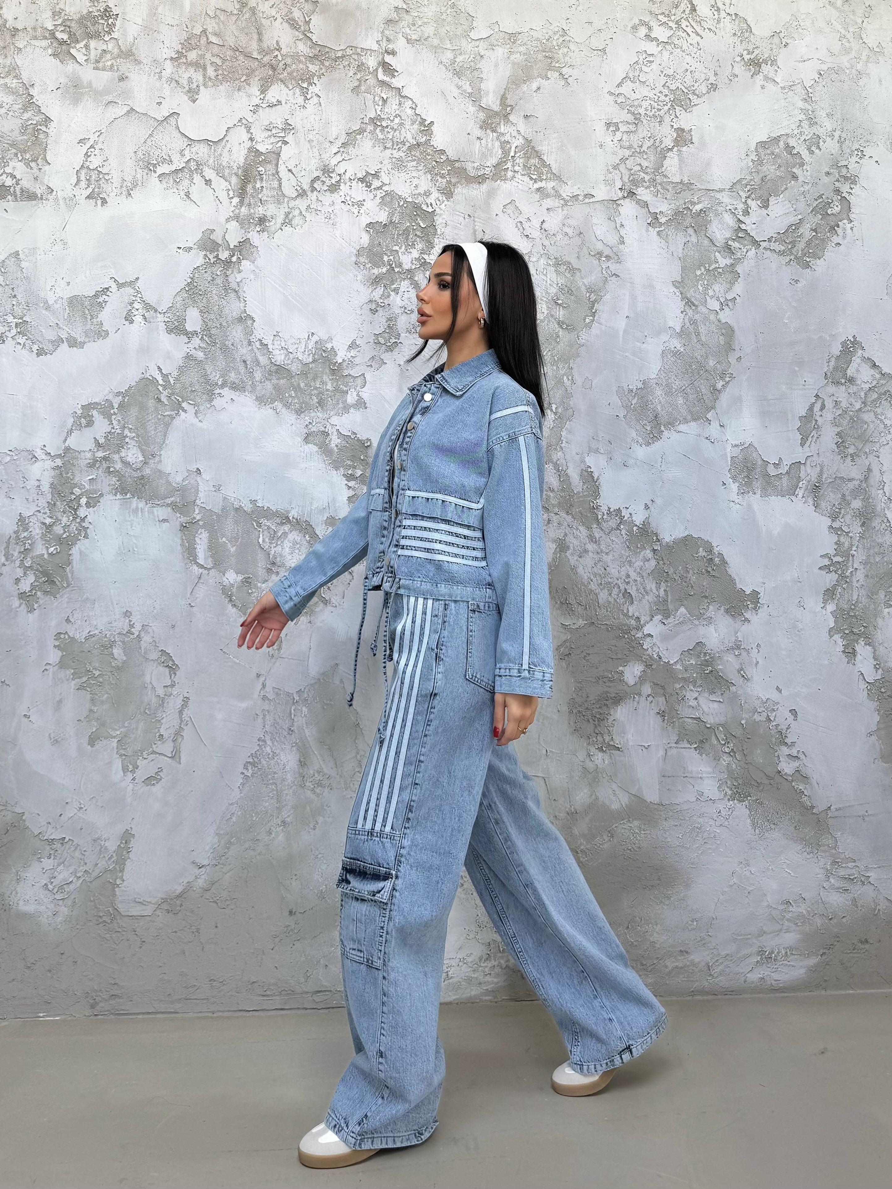 Rosmeri Tasarım Şeritli Denim Takım Açık Mavi · 3