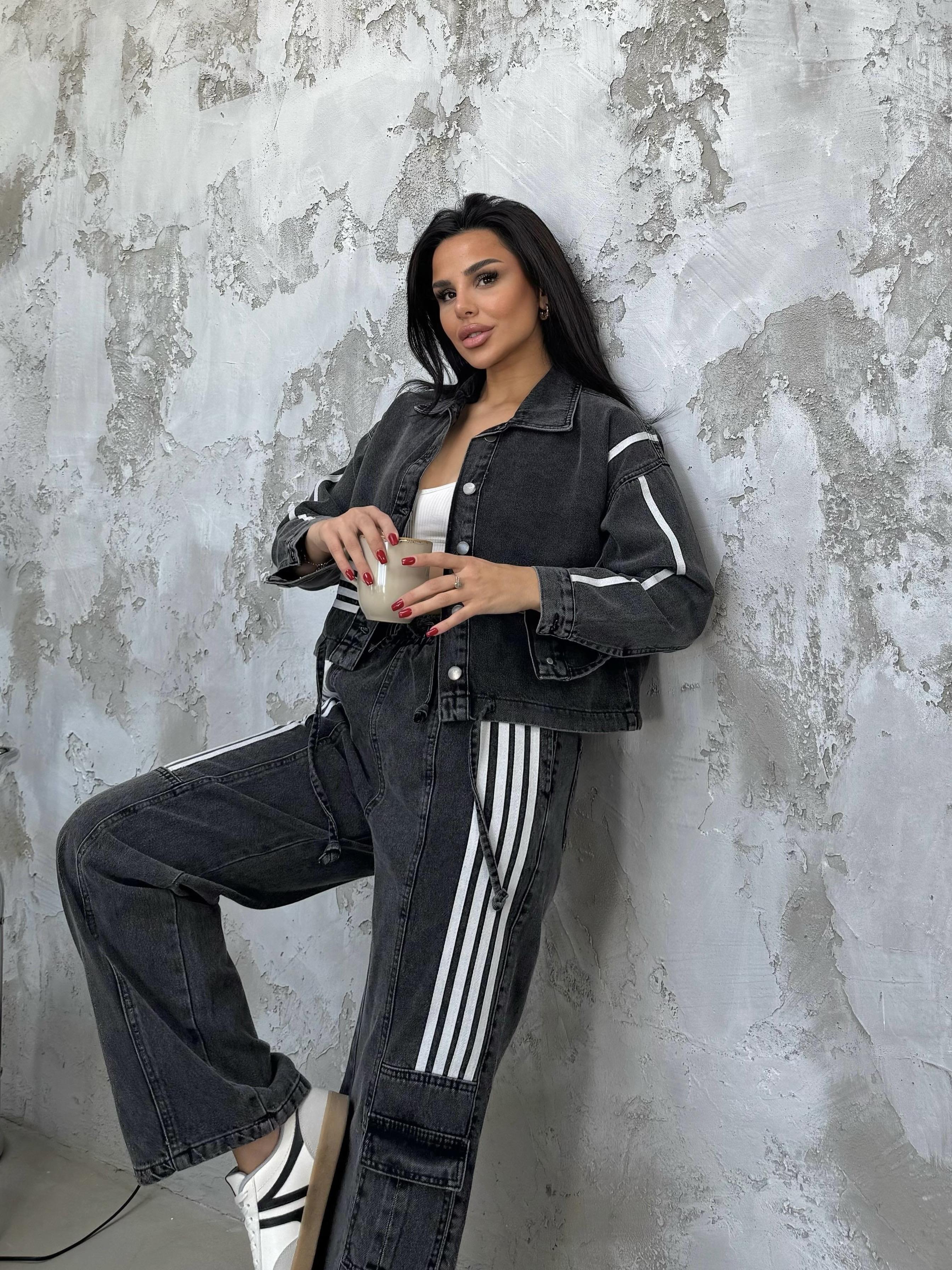 Rosmeri Tasarım Şeritli Denim Takım Füme · 3