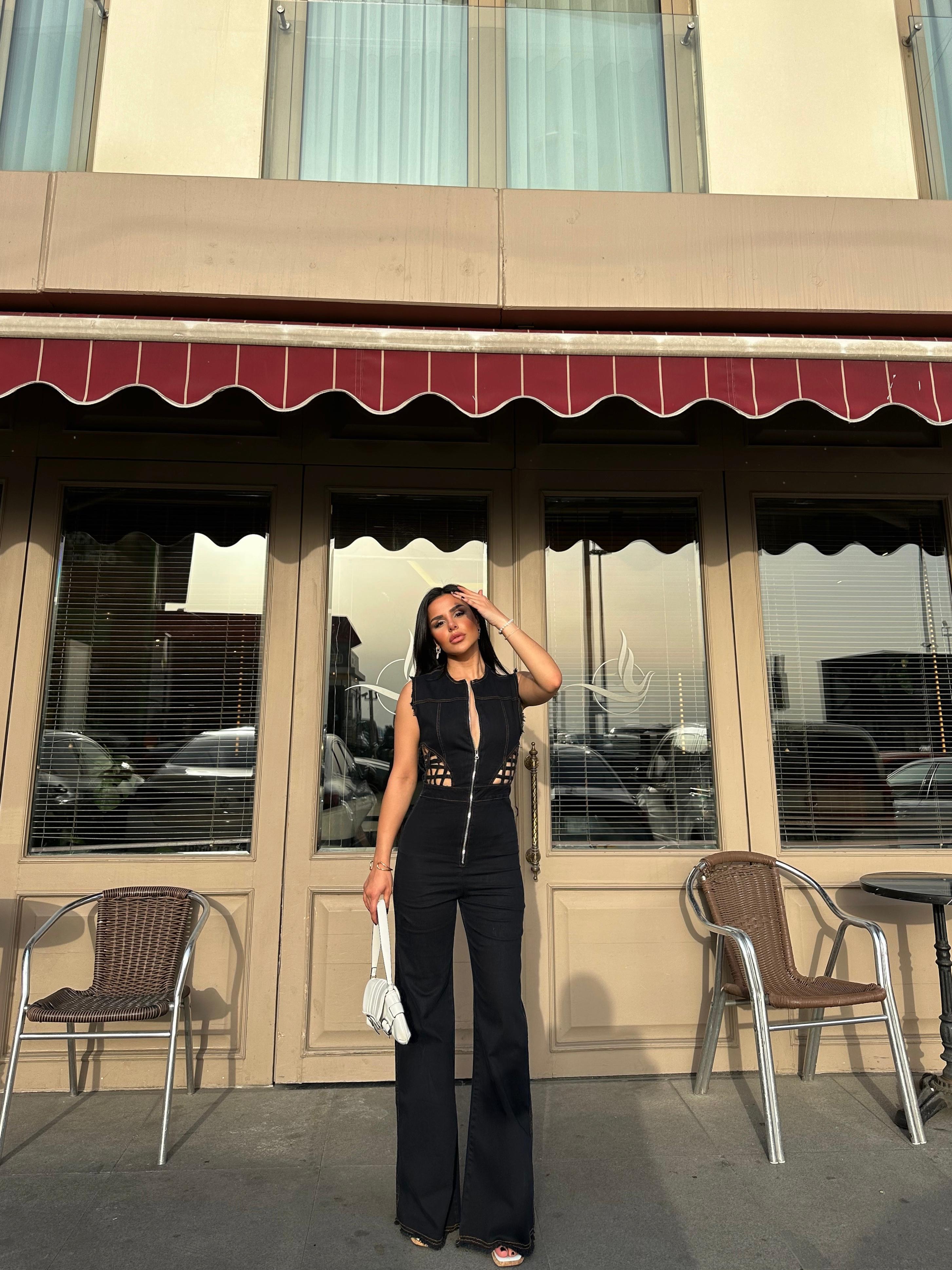 Sandra Tasarım Denim Tulum Siyah · 7