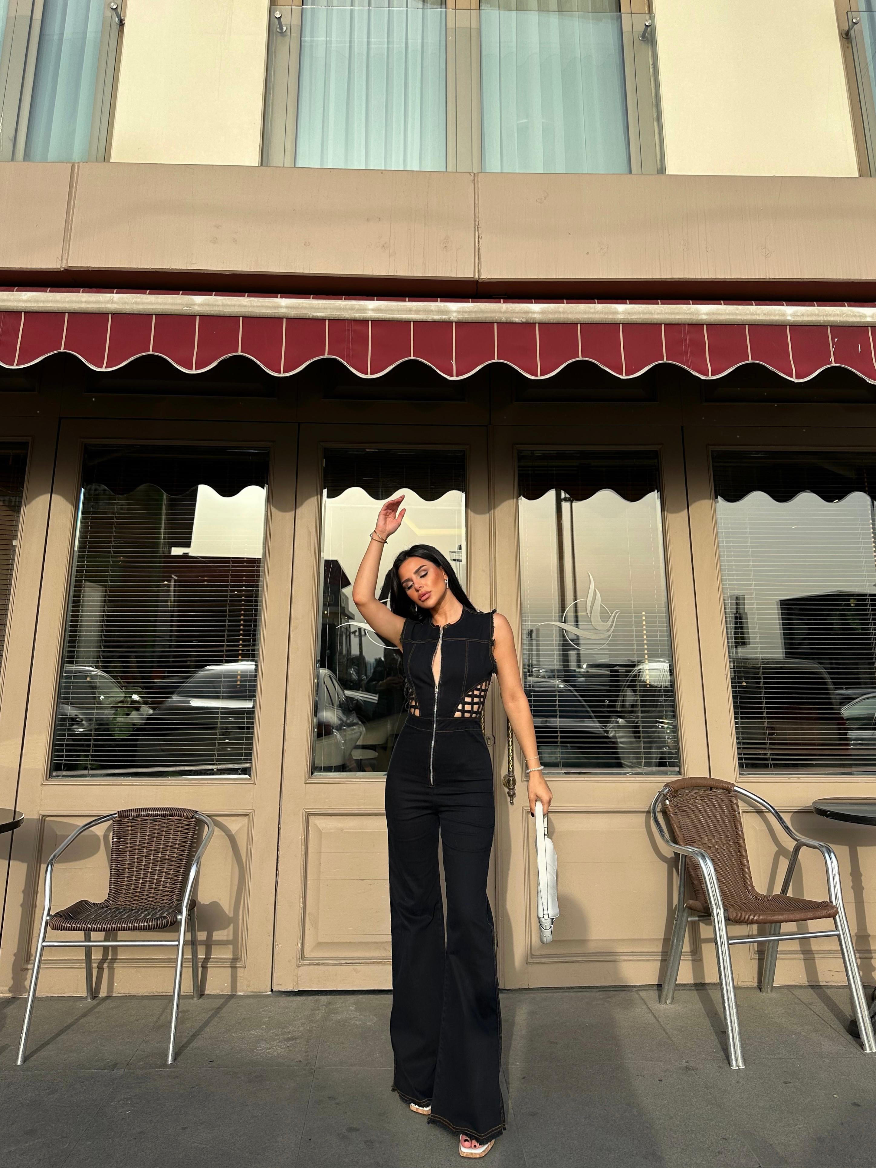 Sandra Tasarım Denim Tulum Siyah · 5