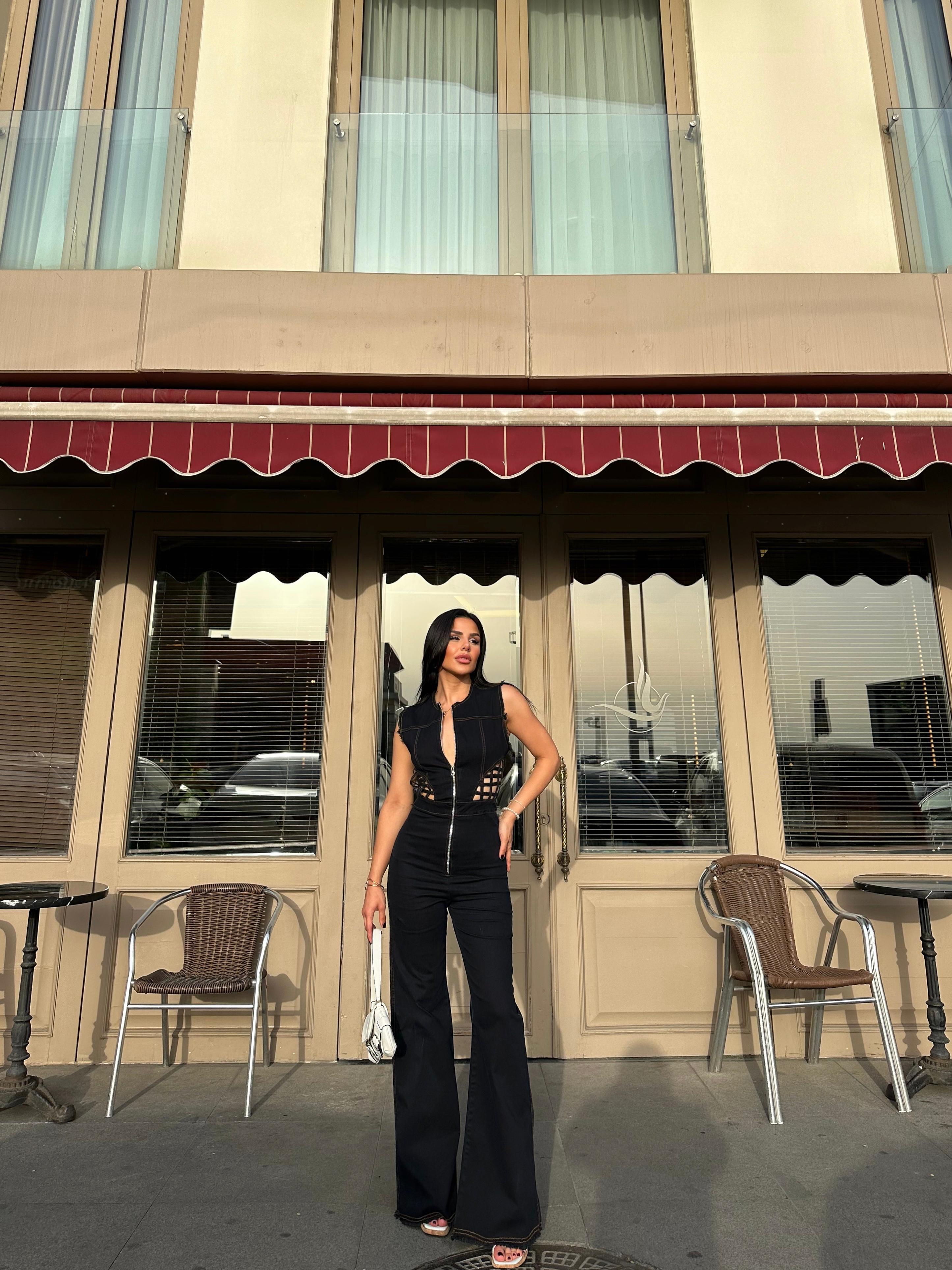 Sandra Tasarım Denim Tulum Siyah · 3