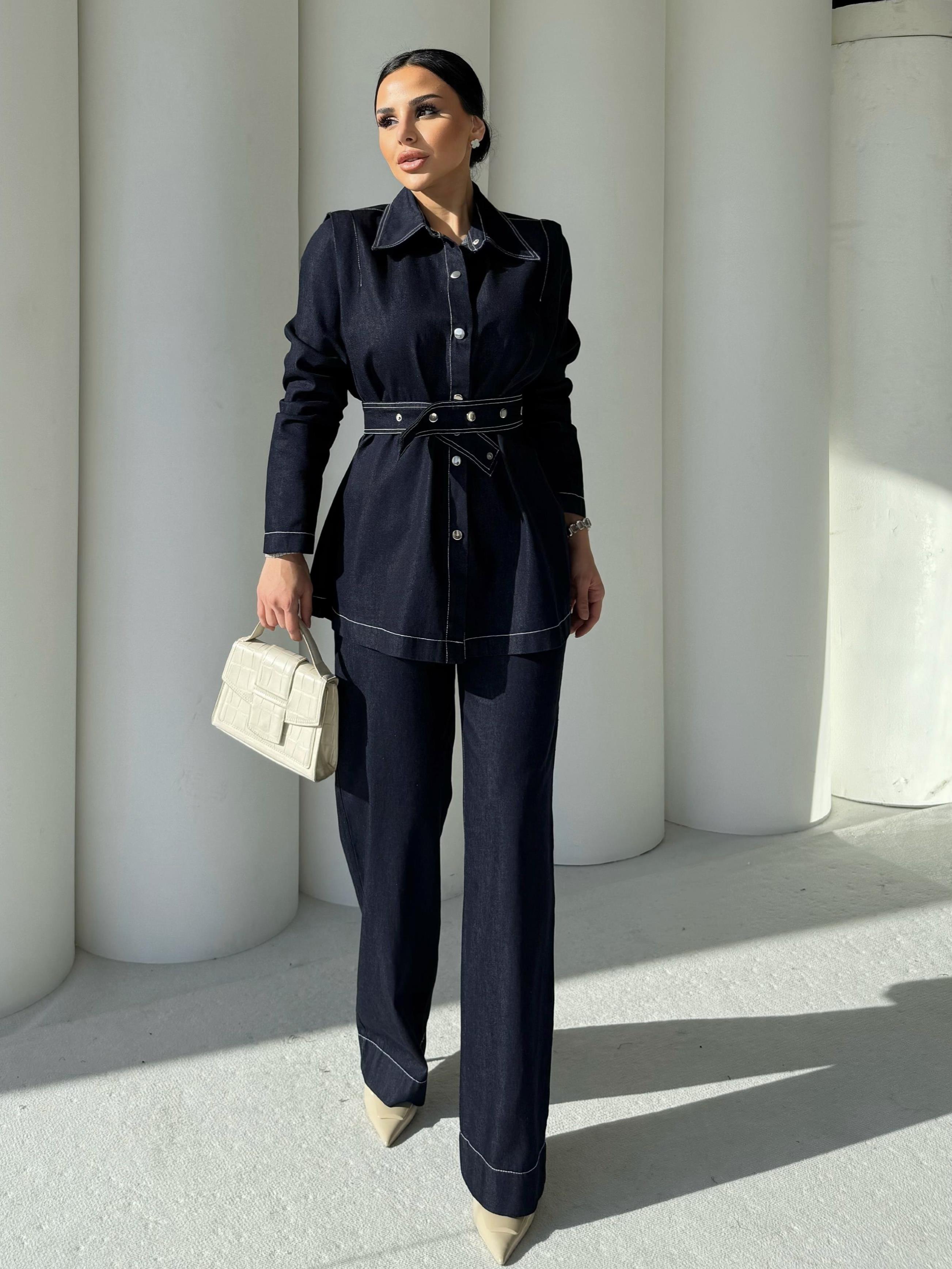 Self Denim Kuşaklı Takım Lacivert