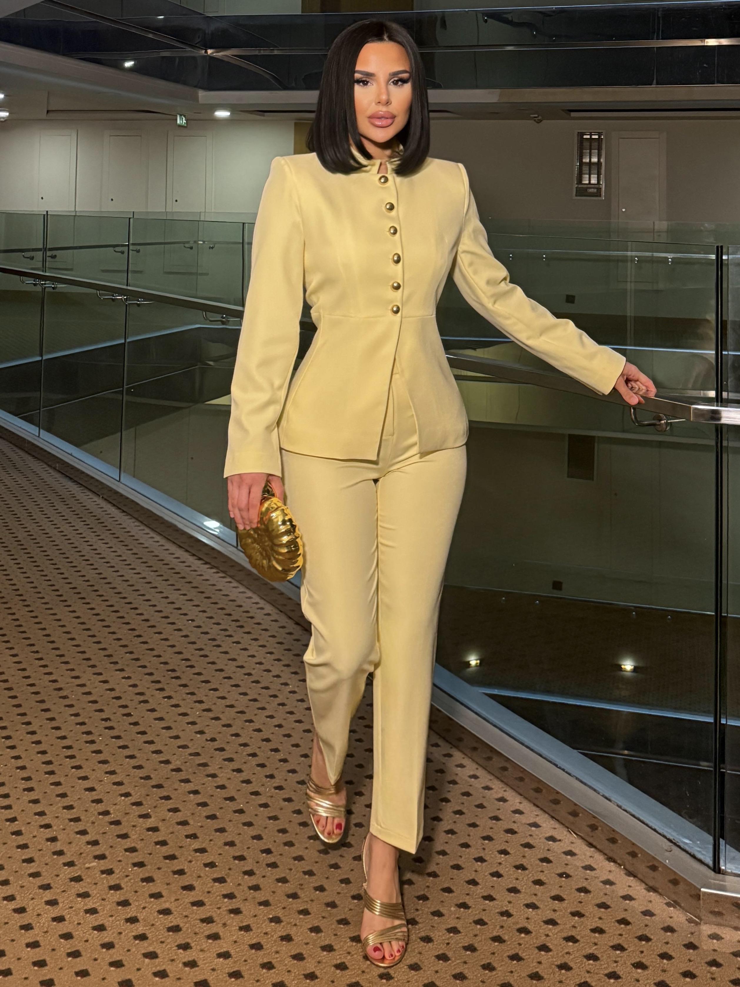 Sılvers Gold Düğme Detaylı Takım Sarı