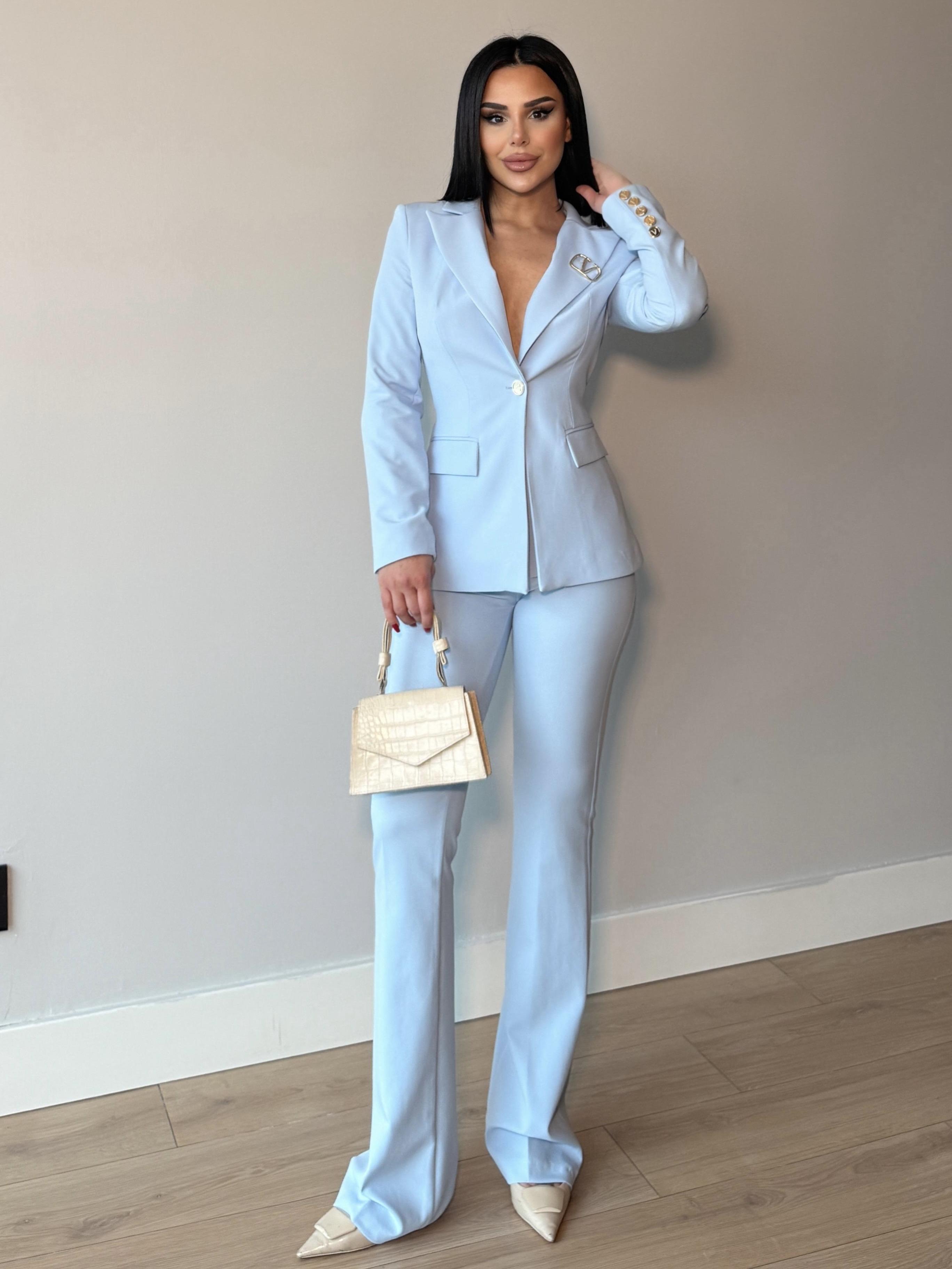 Siolet Broş Detaylı Takım Bebe Mavi