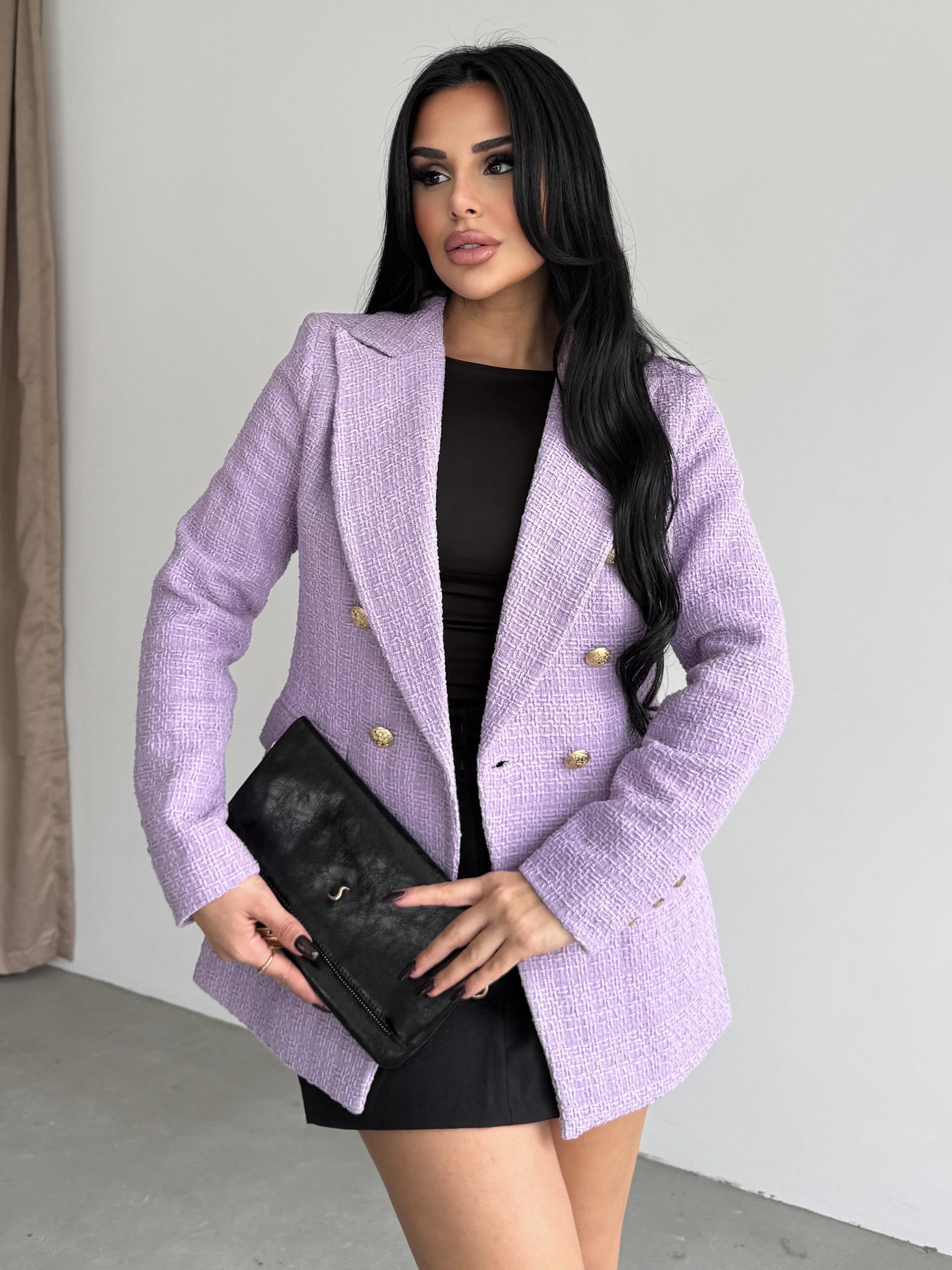 Sofira Gold Düğme Detaylı Blazer Ceket Lila