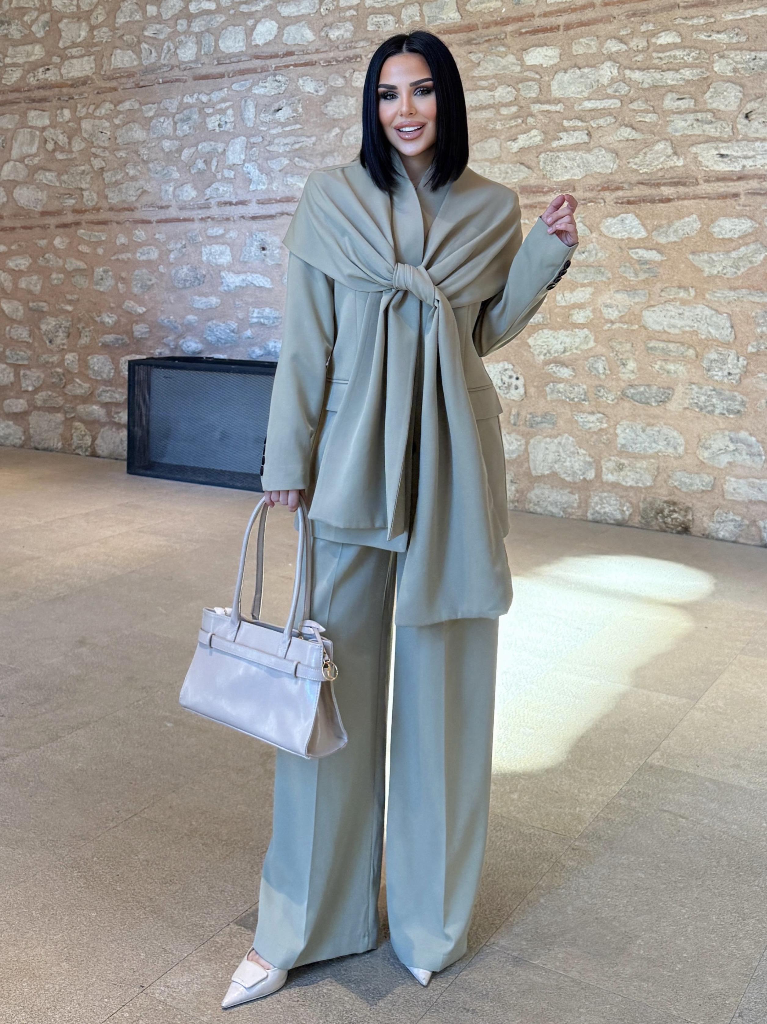 Tanisa Şal Ceket Detaylı Takım Haki