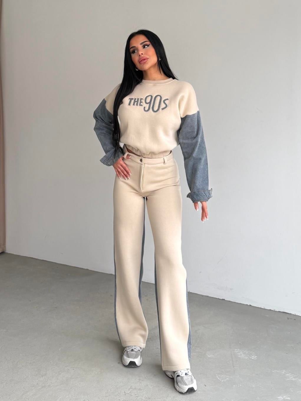 Thesa Denim Detaylı Spor Takım Bej