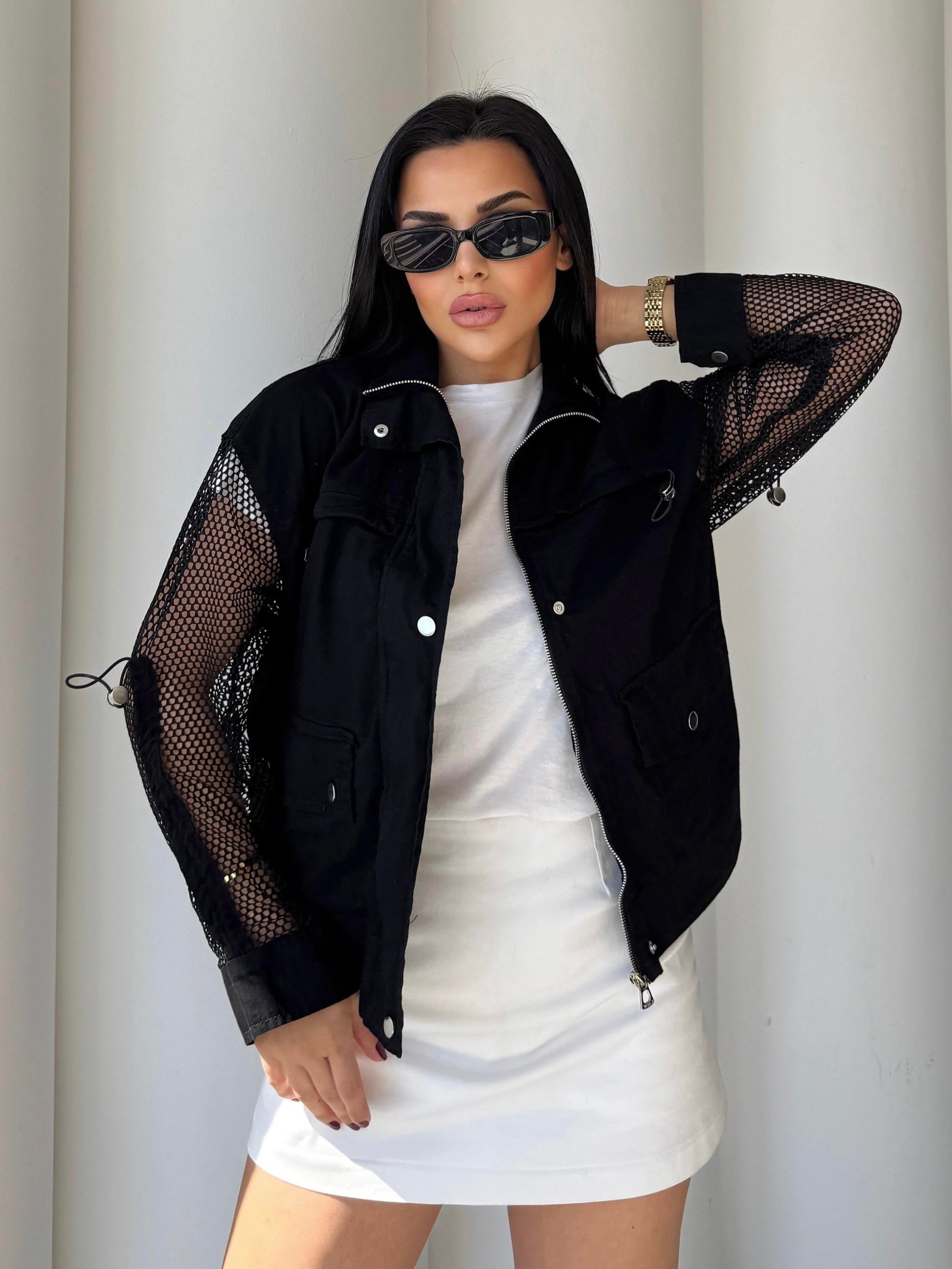 Vandi File Detaylı Denim Ceket Siyah
