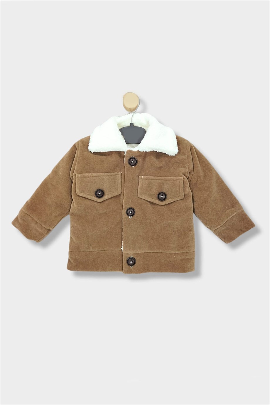 Erkek Çocuk Kahverengi Peluş Doğal Mont  