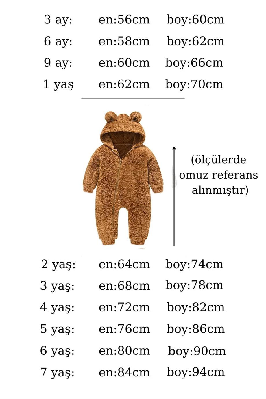 Erkek Kız Bebek ve Çocuk Peluş Kumaş Fermuarlı Tulum