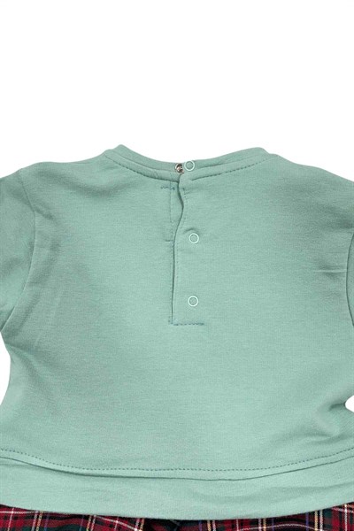 Kız Bebek Mint Yeşil Ekose Etekli Çıtçıtlı Elbise