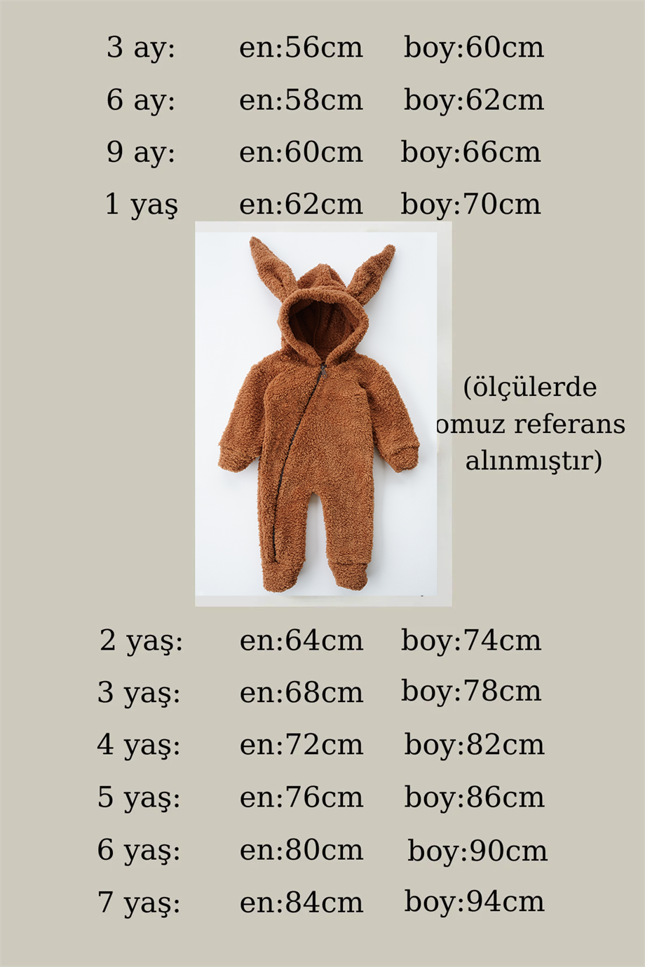 Kız Erkek Bebek Ve Çocuk Peluş Kahverengi Tavşan Tulum