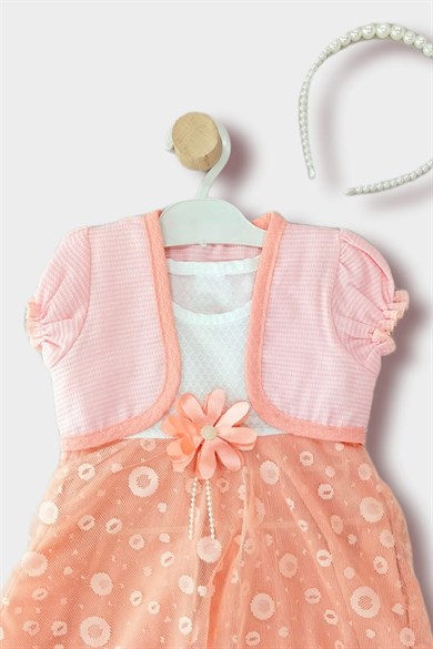 1-3 Yaş Kız Çocuk Taçlı Bolerolu Tül Etekli Elbise