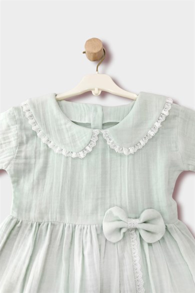 1-5 Yaş Kız Çocuk Bebe Yaka Dantelli Müslin Elbise
