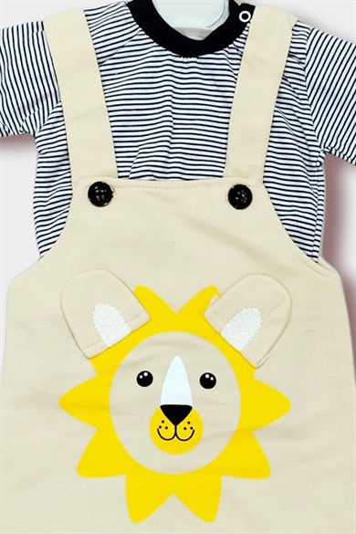 3-12 Ay Erkek Bebek Kısa Kollu Salopetli Pamuklu İkili Takım