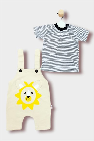 3-12 Ay Erkek Bebek Kısa Kollu Salopetli Pamuklu İkili Takım