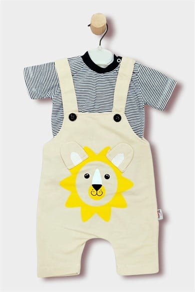 3-12 Ay Erkek Bebek Kısa Kollu Salopetli Pamuklu İkili Takım