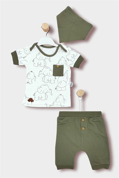 6-24 Ay Kısa Kollu Yakalıklı Düğme Detaylı Üç Parça Takım