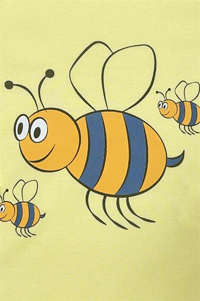 Bereli Kız & Erkek Bebek Sarı Uzun Kollu Çıtçıtlı Arıcık Desenli Üç Parça Bebek Takımı