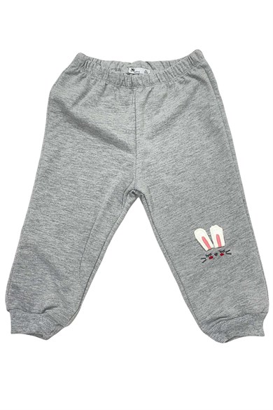 Erkek Bebek Gri Tavşancık Detaylı Pamuklu Uzun Kollu İkili Takım