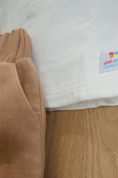 Erkek Bebek Kısa Kollu Kahverengi Müslin İkili Takım