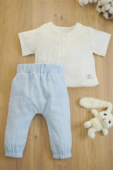 Erkek Bebek Kısa Kollu Müslin İkili Takım