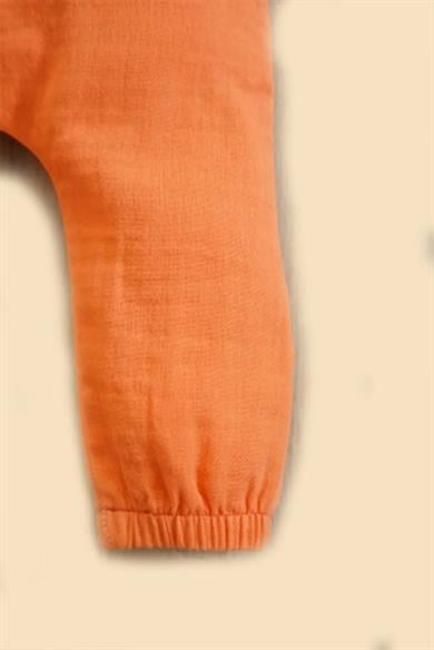 Erkek Bebek Kısa Kollu Turuncu Müslin Takım