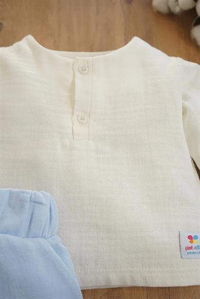 Erkek Bebek Mavi Müslin İkili Takım