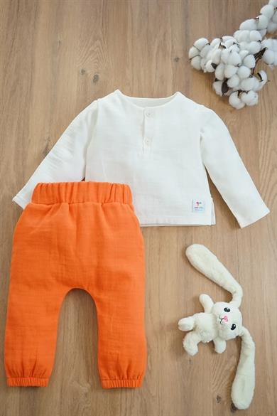 Erkek Bebek Müslin Uzun Kollu İkili Takım