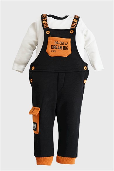 Erkek Bebek Salopetli Cep Detaylı Uzun Kollu Pamuklu İkili Takım