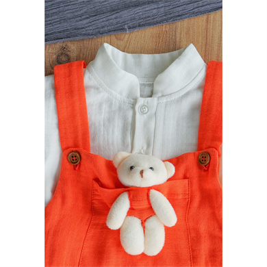 Erkek Bebek Ve Çocuk Gömlekli Ayıcıklı Müslin Salopet Tulum