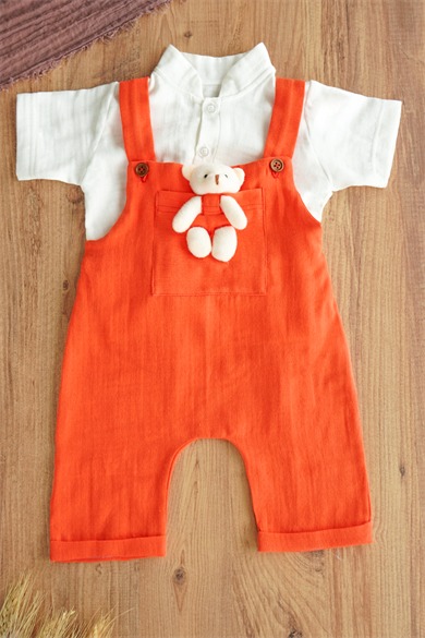 Erkek Bebek Ve Kız Bebek Salopetli Müslin Takım