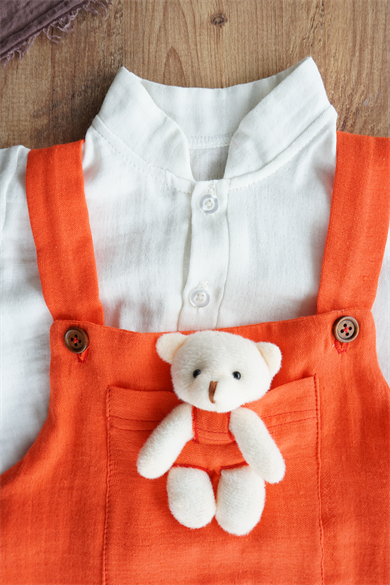 Erkek Bebek Ve Kız Bebek Salopetli Müslin Takım