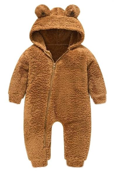 Erkek Kız Bebek ve Çocuk Peluş Kumaş Fermuarlı Tulum