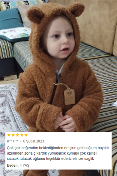 Erkek Kız Bebek ve Çocuk Peluş Kumaş Fermuarlı Tulum