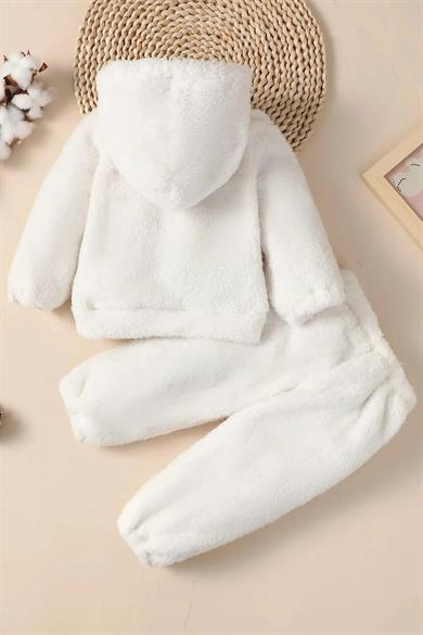 Erkek Kız Bebek ve Çocuk Pofuduk Fermuarsız Uzun Kollu Takım