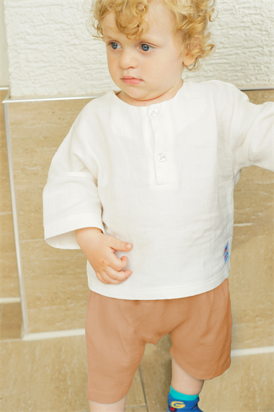 Kahverengi Erkek Bebek Çocuk Oversize Şortlu Takım