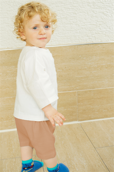 Kahverengi Erkek Bebek Çocuk Oversize Şortlu Takım