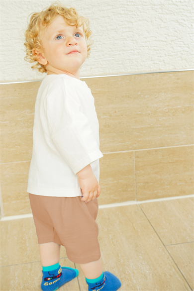 Kahverengi Erkek Bebek Çocuk Oversize Şortlu Takım