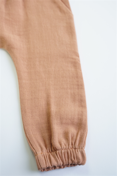 Kahverengi Erkek Kız Bebek Uzun Kollu Müslin İkili Takım 