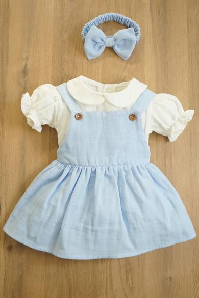 Kız Bebek Bandanalı Müslin Çocuk Elbisesi