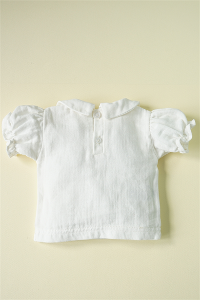 Kız Bebek Kısa Kollu Bebe Yaka Fırfırlı Müslin Gömlek