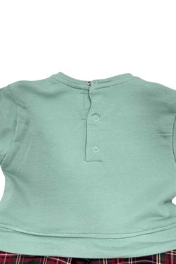 Kız Bebek Mint Yeşil Ekose Etekli Çıtçıtlı Elbise
